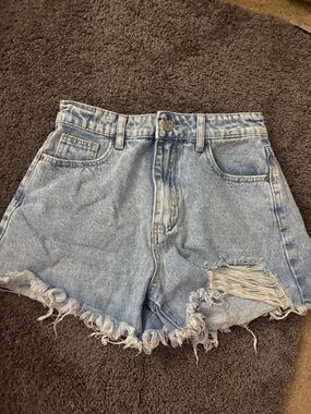 Women's Light Blue Distressed Denim Shorts with Frayed Hem